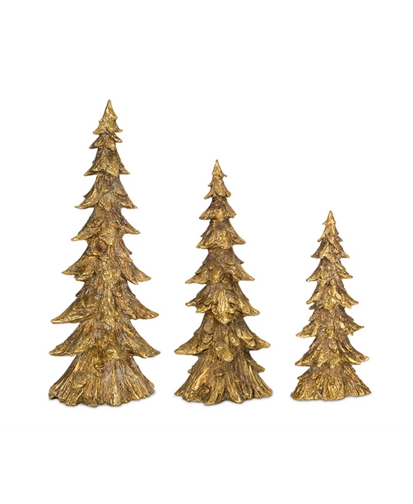 Slickblue Set of 3 Rustic Gold Tabletop Holiday Trees: Festive Decor Accent