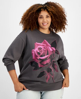 Rebellious One Trendy Plus Rose-Graphic Sweatshirt