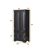 Costway Accent Storage Cabinet Adjustable Shelves Antique 2 Door Floor Cabinet Cream
