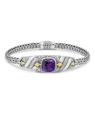 Devata Amethyst & Bali with Dragon Bone Chain Bracelet in Sterling Silver and 18K Gold