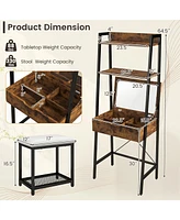 Vanity Table Set Flip Top Mirror Ladder Storage Shelf Cushioned Stool Rustic