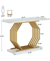 Tribesigns Gold Console Table, Faux Marble Entryway Narrow Sofa Table with Geometric Metal Base, 40 Inch Modern Accent Entrance for Living Room,