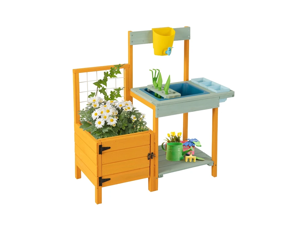 Slickblue Kids Outdoor Potting Bench with See-Through Window