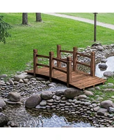 Gymax 5Ft Garden Wooden Bridge Decoration Backyard Pond w/ Safety Rails Brown