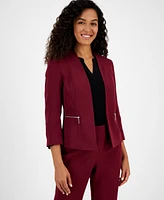 Kasper Women's Collarless Zip-Pocket Jacket