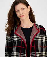 Kasper Petite Plaid Open-Front Cardigan