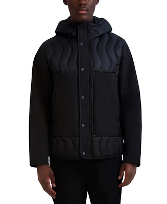 Karl Lagerfeld Men's Mixed Media Mid-Weight Puffer Jacket