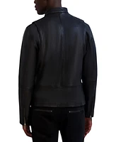 Karl Lagerfeld Men's Band-Collar Distressed Leather Jacket