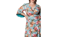 Kiyonna Plus Gemini Wrap Dress with Contrast Lined Sleeves