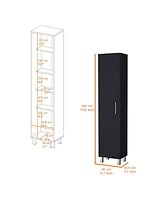 Fm Furniture Lawen Tall Storage Cabinet in melamine, Single Door, 3 Broom Hangers