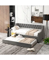 Slickblue Twin Size Daybed with Trundle Sofa Bed with Curved Armrests and Backrest-Grey