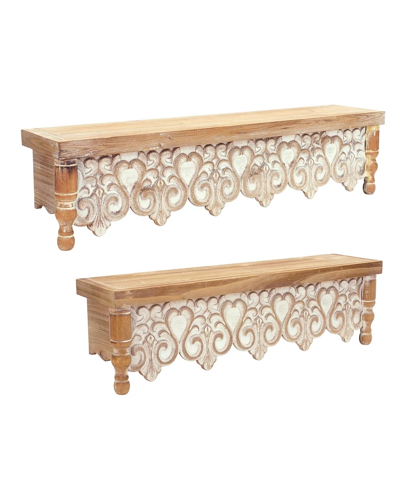 Slickblue Ornamental Wall Shelf With White-washed Wood (Set of 2)