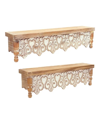 Slickblue Ornamental Wall Shelf With White-washed Wood (Set of 2)