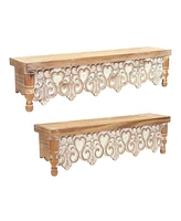 Slickblue Ornamental Wall Shelf With White-washed Wood (Set of 2)