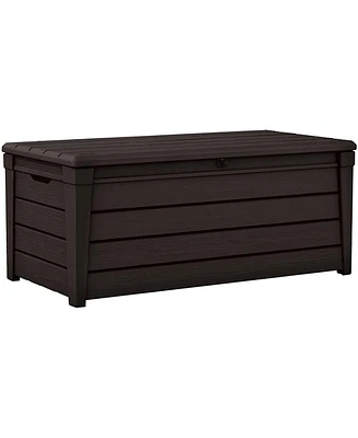 Keter Brightwood 120gal Weatherproof Resin Patio Deck Storage Box Bench, Brown