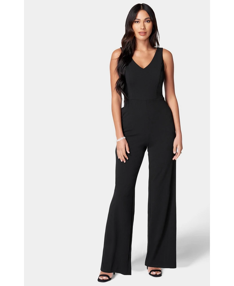 Bebe Women's Scuba Crepe V-Neck Jumpsuit