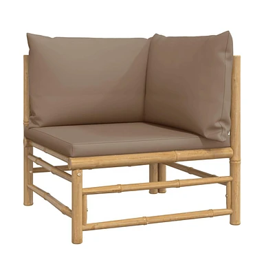 vidaXL Patio Corner Sofa with Taupe Cushions Bamboo