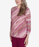 Alfred Dunner Women's Wine Country Diagonal Space Dye Crew Neck Top