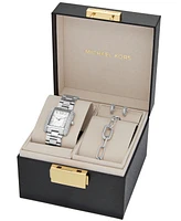 Michael Kors Women's Emery Three-Hand Stainless Steel Watch, Earrings, and Bracelet Gift Set 27mm - Silver