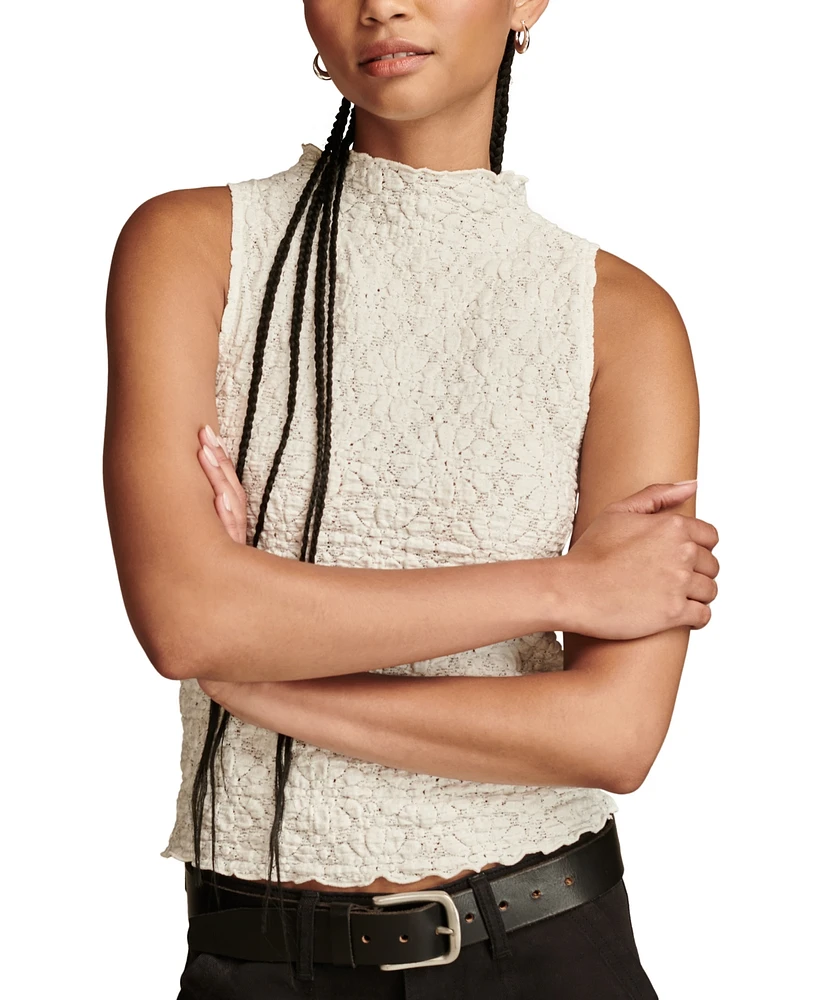 Lucky Brand Women's Textured-Lace High-Neck Tank Top