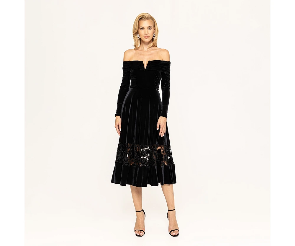 Nissa Women's Off-Shoulder Velvet Midi Dress