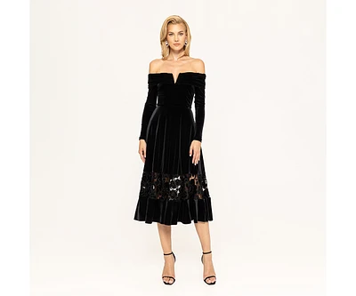 Nissa Women's Off-Shoulder Velvet Midi Dress