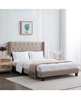 Clara Clark Wingback Diamond Upholstered Platform Bed - King