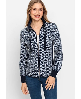 Olsen Women's Cotton Blend Geo Zip Front Cardigan