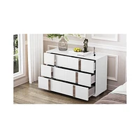 Simplie Fun Modern White Mirrored 6-Drawer Dresser with Metal Handle