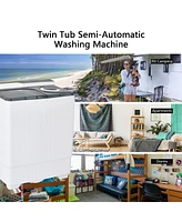 Gymax Portable Semi-automatic Washing Machine 26 lbs Twin Tub Laundry Washer Grey