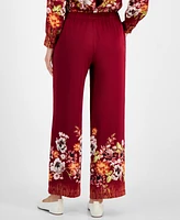 Jm Collection Women's Printed Pull-On Satin Pants, Created for Macy's