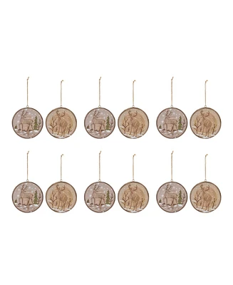 Slickblue Wood Deer Tree Disc Ornament (Set of 12)