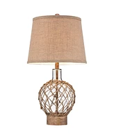 360 Lighting Modern Coastal Nautical Table Lamp 27" Tall Clear Glass Natural Rope Net Burlap Brown Fabric Drum Shade Decor for Bedroom Living Room Hou