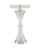 Regency Hill Luca Modern Table Lamps 25.5" High Set of 2 with Usb Charging Port Glass Chrome Silver Metal White Fabric Drum Shade for Living Room Bedr
