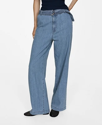 Mango Women's Belt Flowy Pants