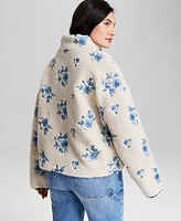 And Now This Women's Embroidered Floral Fleece Long-Sleeve 1/4 Zip Jacket, Created for Macy's