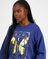 Rebellious One Juniors' Metallic Butterfly Graphic Sweatshirt