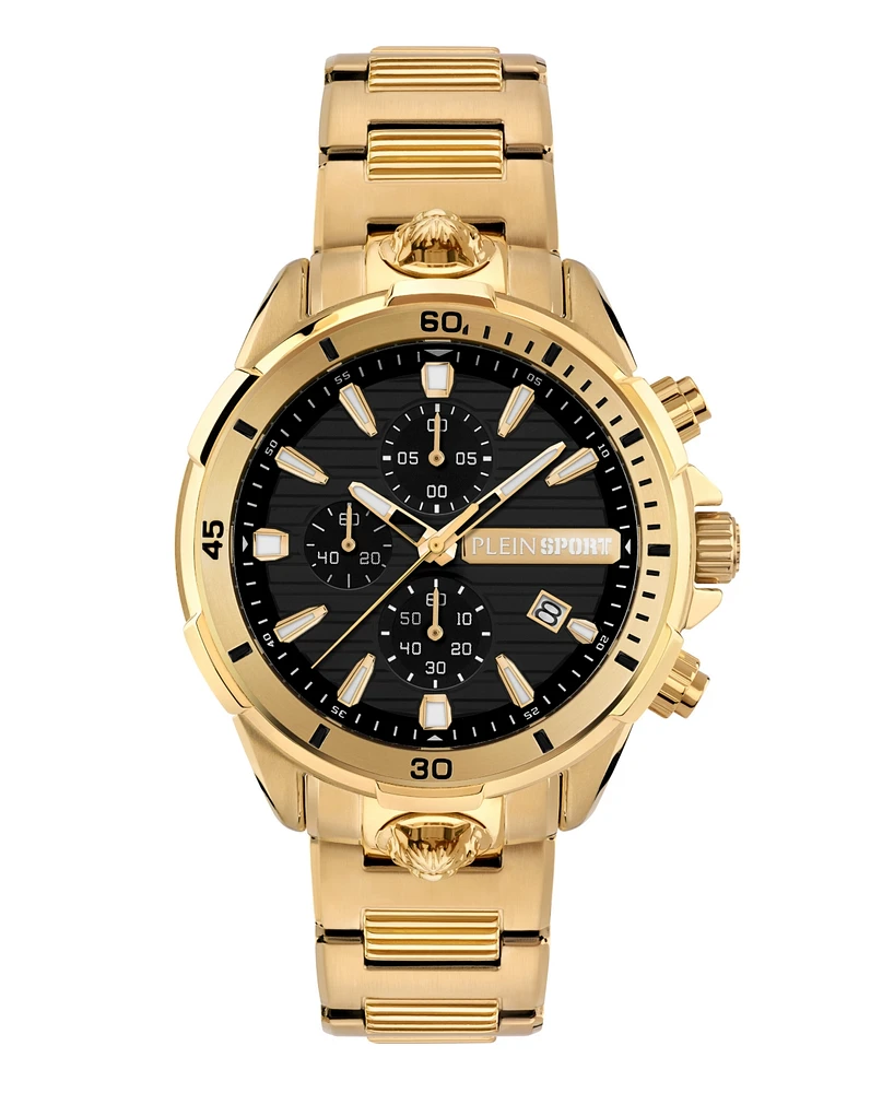 Plein Sport Men's Impact Chronograph Date Quartz Ip Yellow Gold Bracelet 46mm