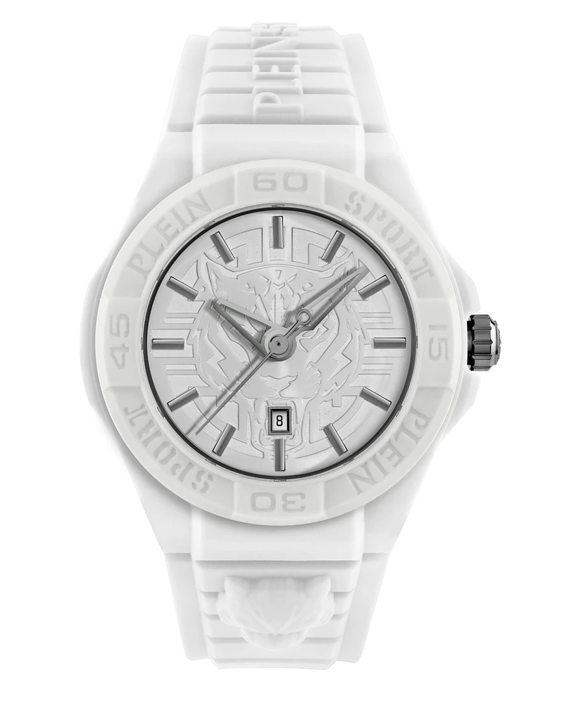 Plein Sport Men's New Fearless 3 Hand Date Quartz White Silicone Strap 46mm