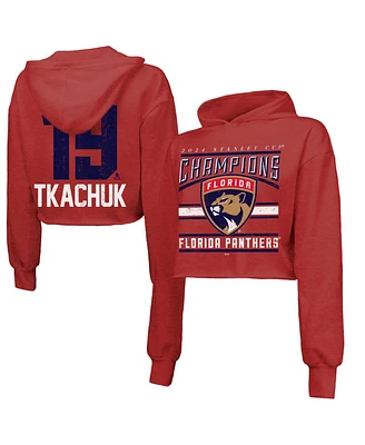 Majestic Women's Matthew Tkachuk Red Florida Panthers 2024 Stanley Cup Champions Cropped Tri-Blend Name Number Pullover Hoodie