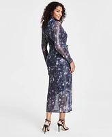 Bar Iii Women's Foil Mesh Mock Neck Bodycon Midi Dress, Created for Macy's