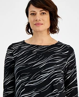 Jm Collection Women's Printed 3/4 Sleeve Swing Top, Created for Macy's