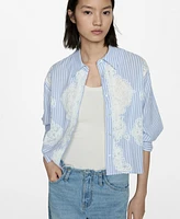 Mango Women's Embroidery Striped Shirt