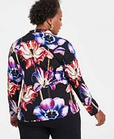 I.n.c. International Concepts Plus Printed Faux-Wrap Top, Created for Macy's