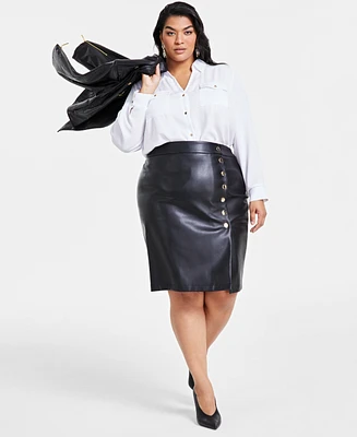 I.n.c. International Concepts Plus Size Faux-Leather Pencil Skirt, Created for Macy's