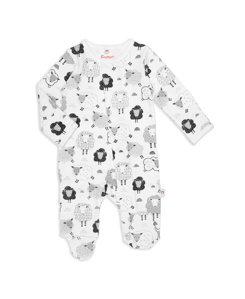 Easy = Magnetic Close Baby Boys and Girls Sheep Print Footed Coverall