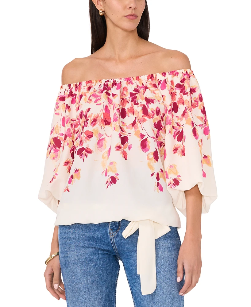 Sam & Jess Petite Floral Print Off-The-Shoulder Balloon-Sleeve Top