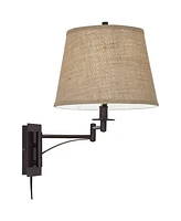 Brinly Farmhouse Rustic Swing Arm Wall Lamp Matte Brown Metal Plug