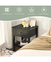 Sugift Nightstand End Table with Drawer and Shelf