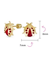 Bling Jewelry Small Delicate Fashion Ladybird Lucky Summer Garden Insect Cz Red Ladybug Stud Earrings For Women Yellow 14K Gold Fine Jewelry